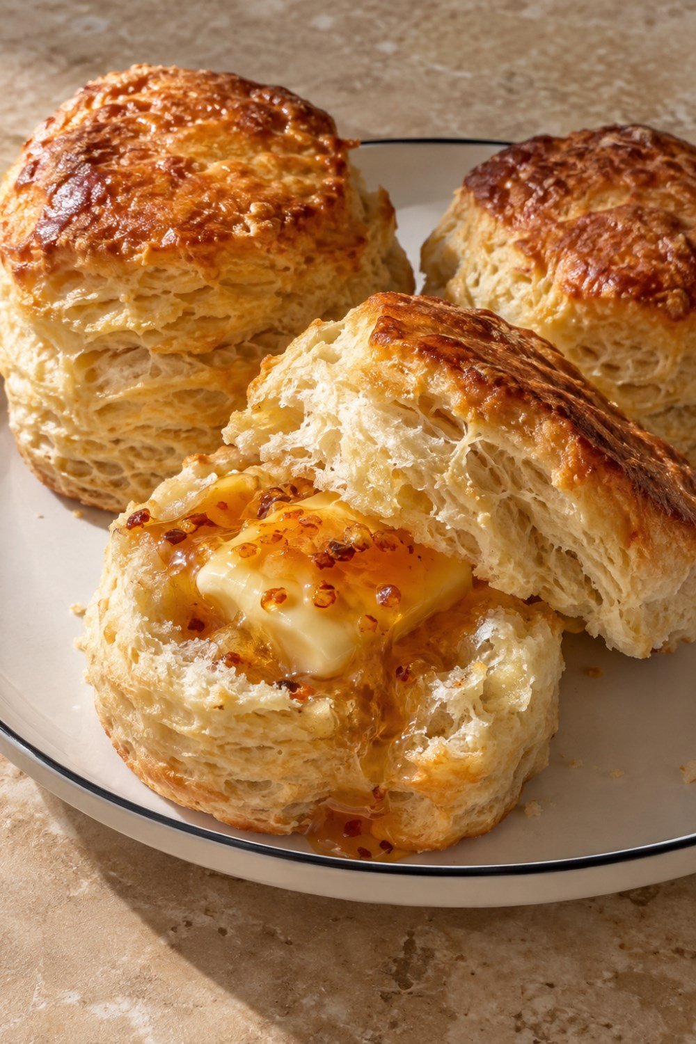 Pinterest asset concept: vertical pin of hot honey butter biscuits