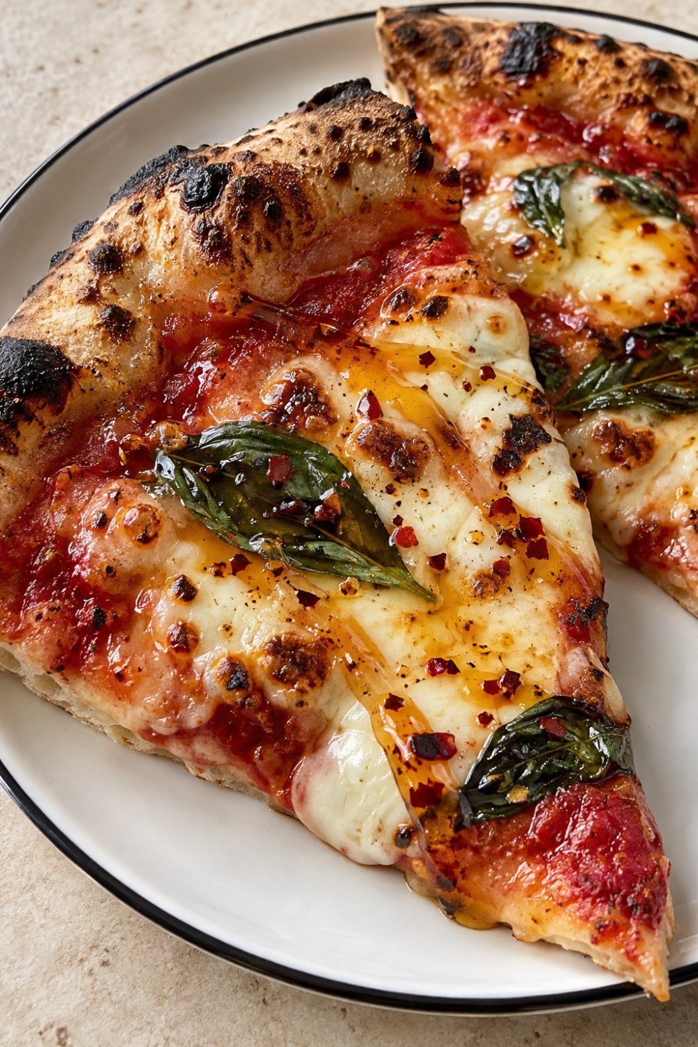Pinterest asset concept: vertical pin of hot honey margherita pizza