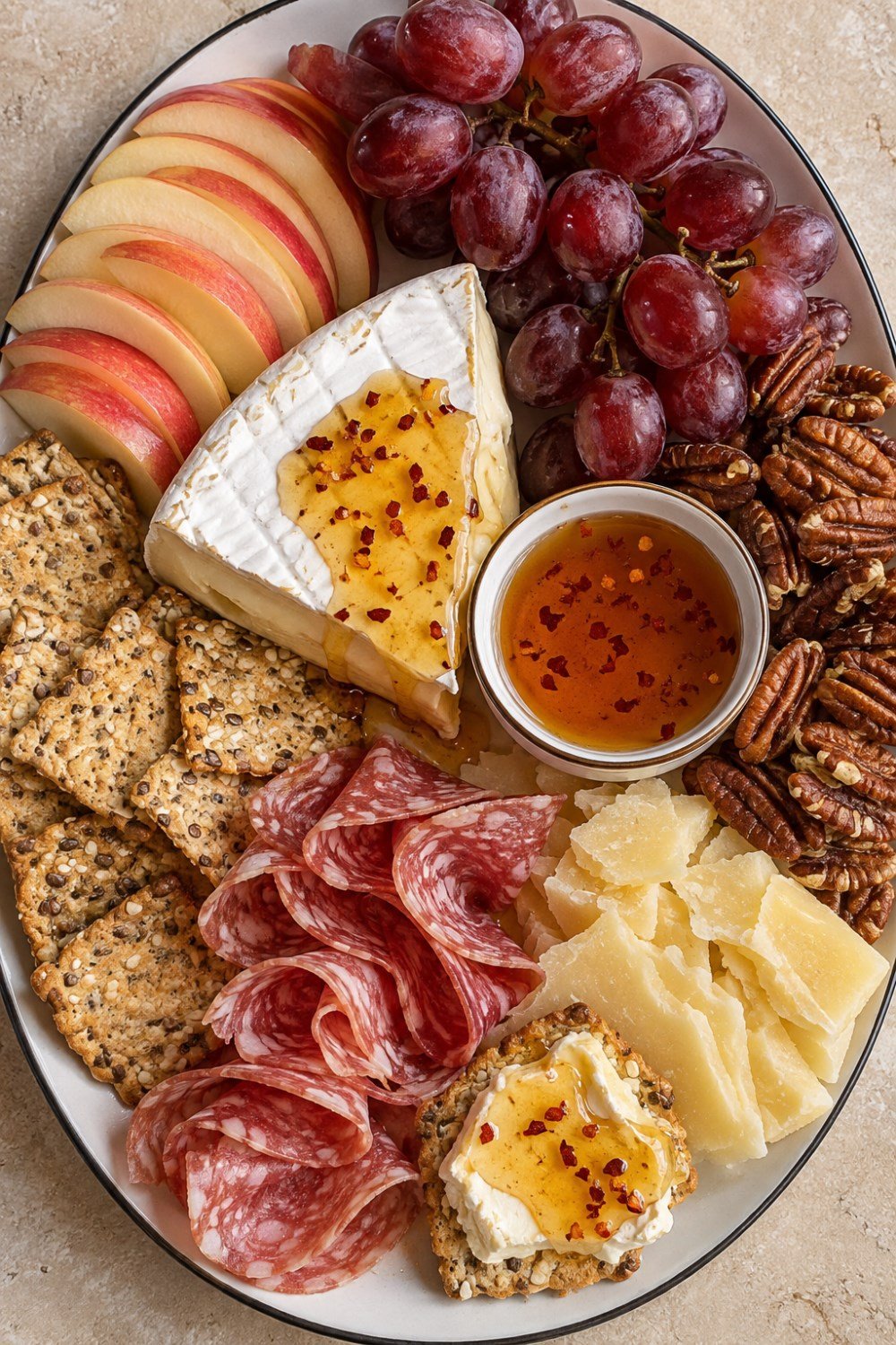 Pinterest asset concept: vertical pin of a hot honey snack board