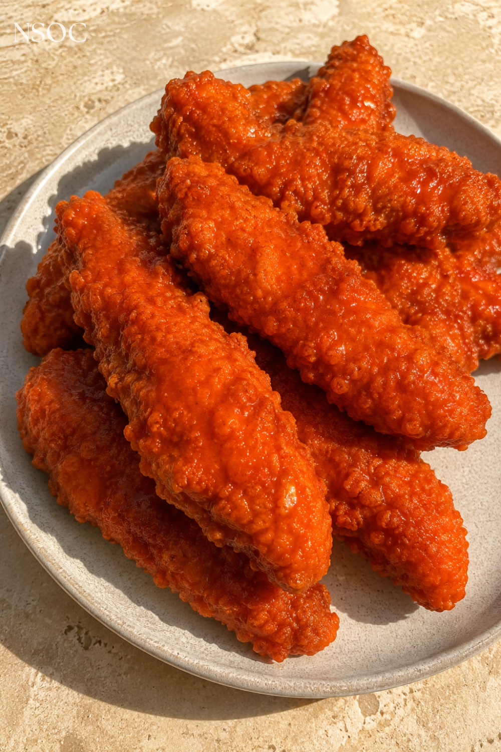 Vertical Pinterest pin of crispy buffalo chicken tenders