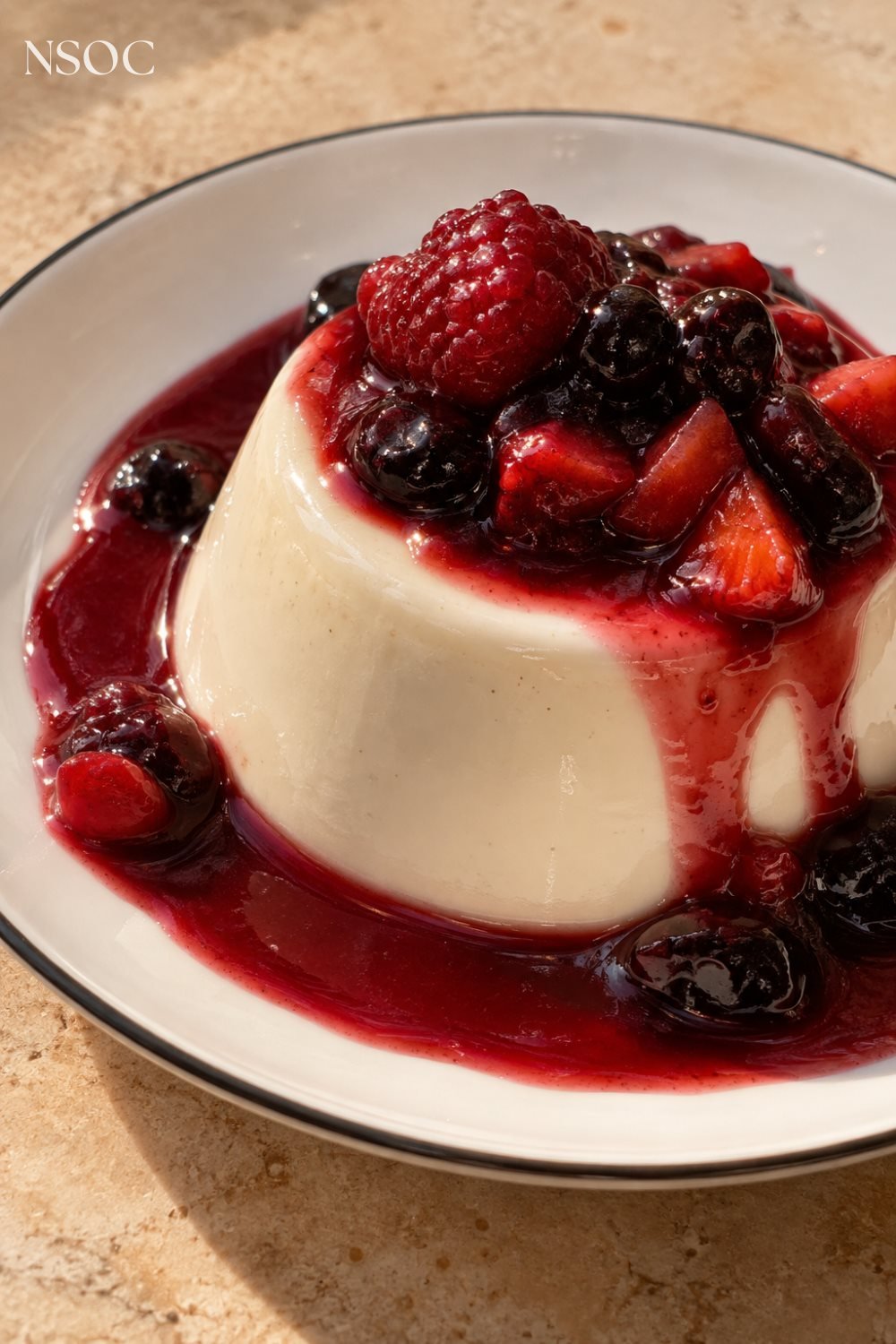 Vertical Pinterest pin of a classic Italian panna cotta