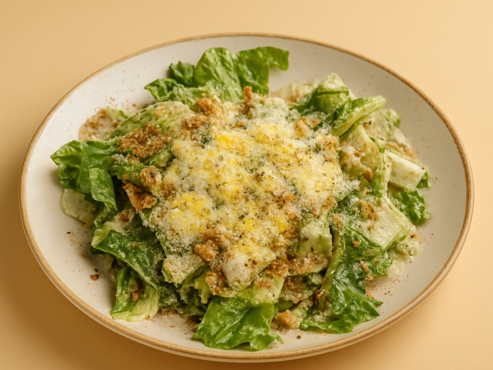 classic caesar salad with romaine lettuce, parmesan, and sourdough croutons