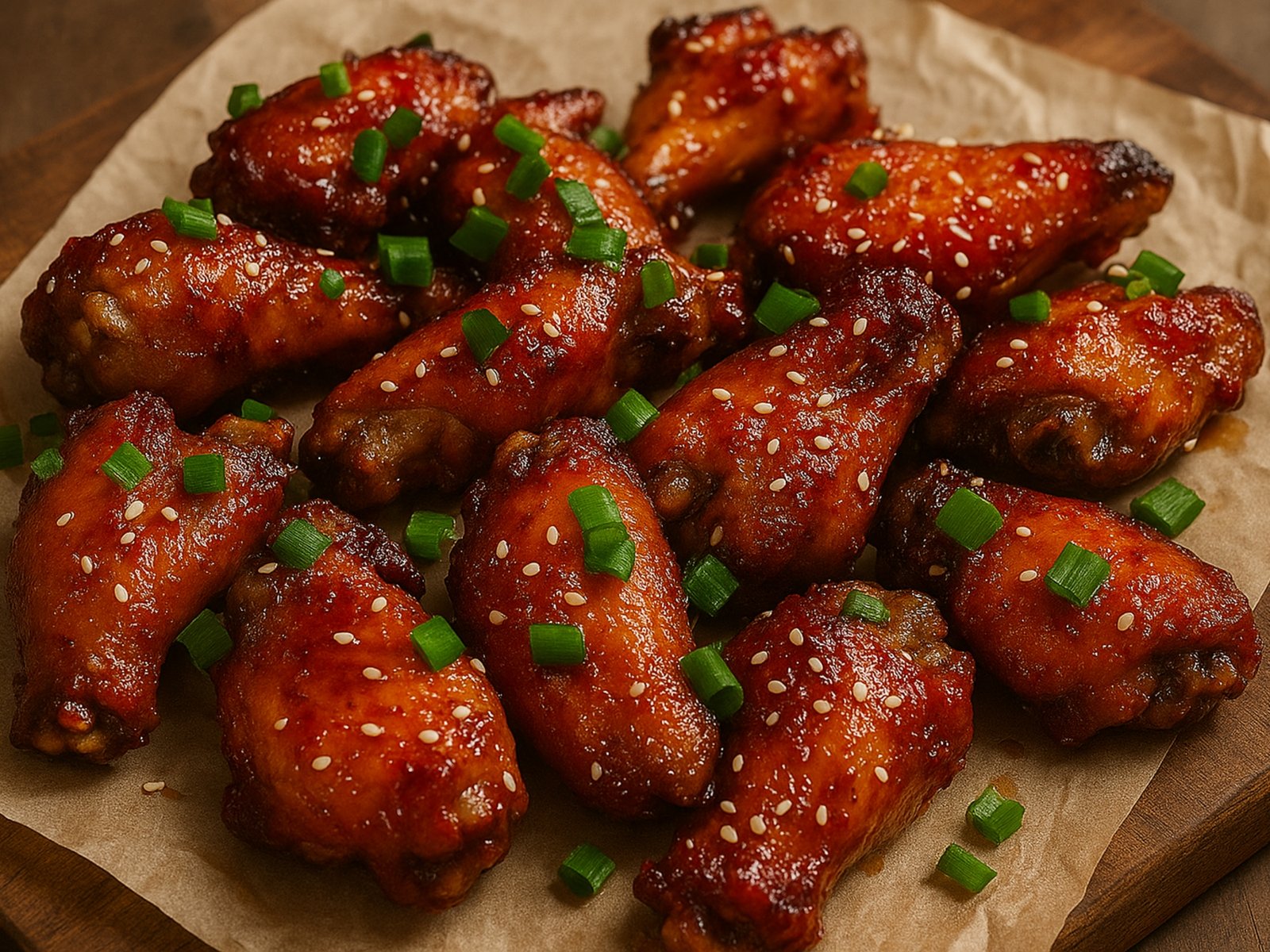 Korean BBQ Chicken Wings crispy korean bbq wings glazed with sweet and spicy gochujang sauce and sesame seeds