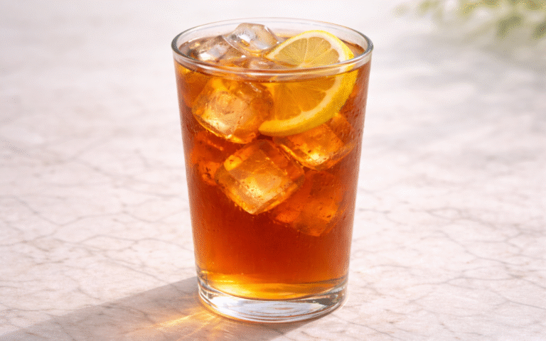 classic iced black tea served over ice with lemon twist