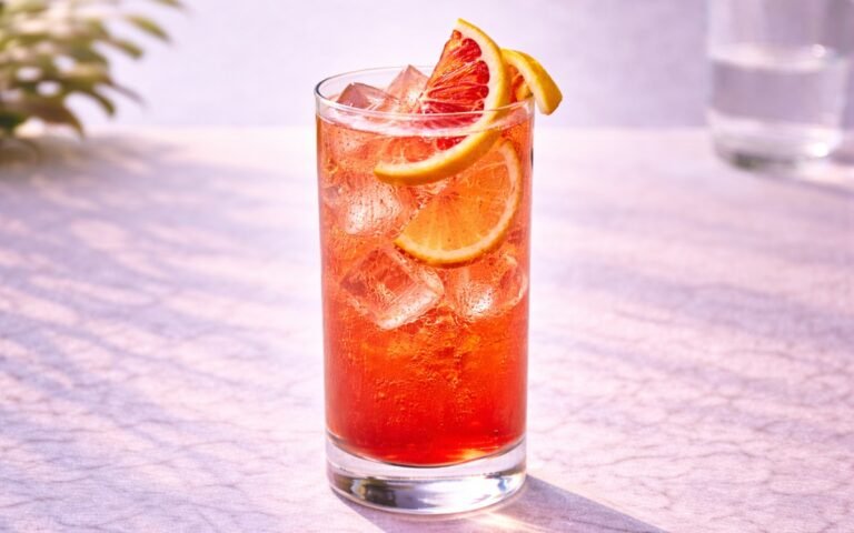 blood orange lemonade with citrus slices and ice