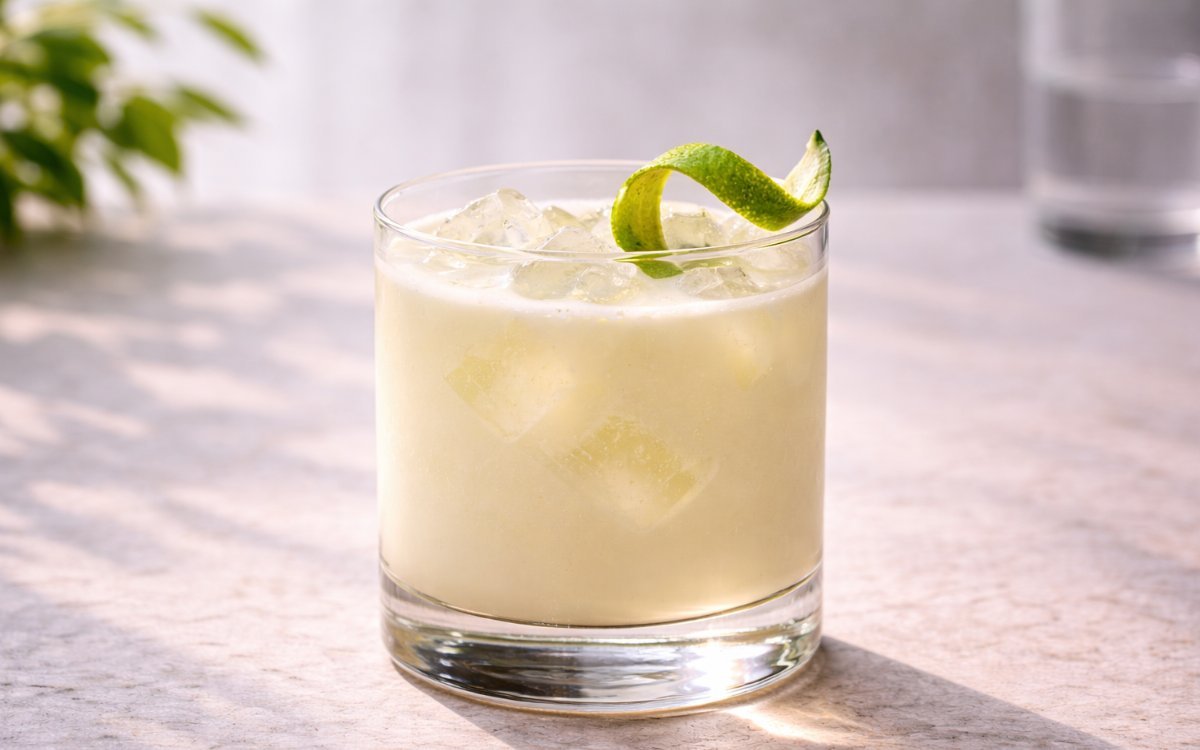 creamy brazilian lemonade with lime peel twist and ice
