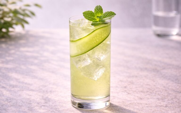 cucumber agua fresca with lime and ice and fresh mint leaves