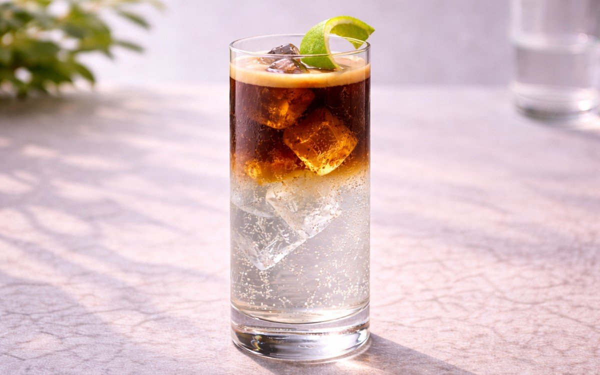 espresso tonic mocktail with fresh espresso and tonic water