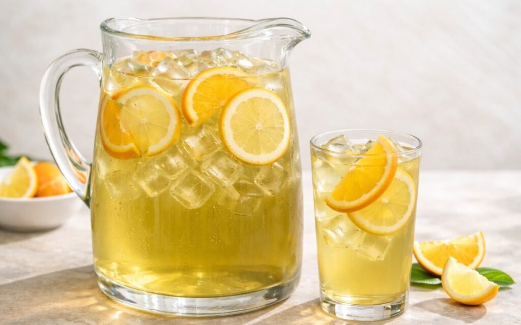 green tea citrus pitcher with lemon and orange slices