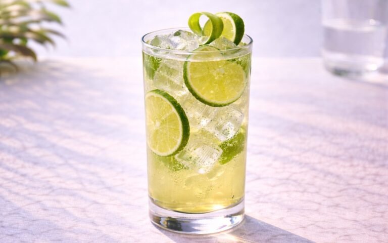 lime lemonade with ice and fresh lime slices