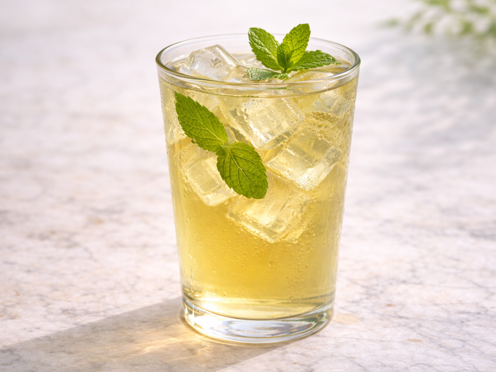 Mint Green Iced Tea mint green iced tea served over ice with fresh mint leaves