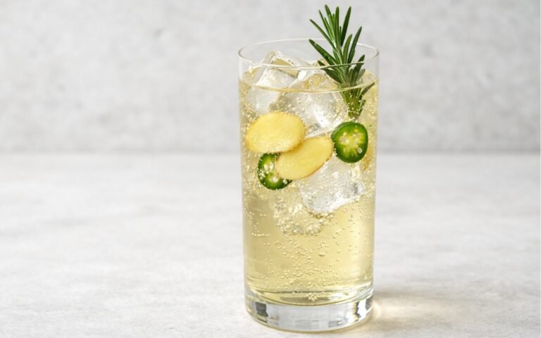 spiced honey spritzer with rosemary ginger and ice