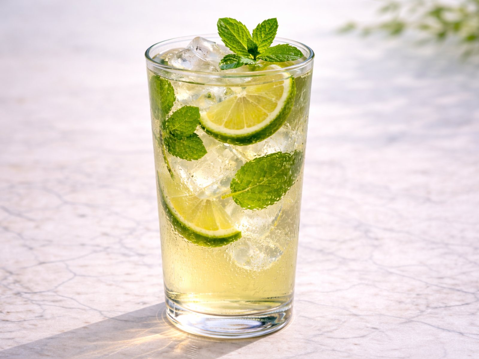 virgin mojito mocktail served over ice with fresh mint and lime
