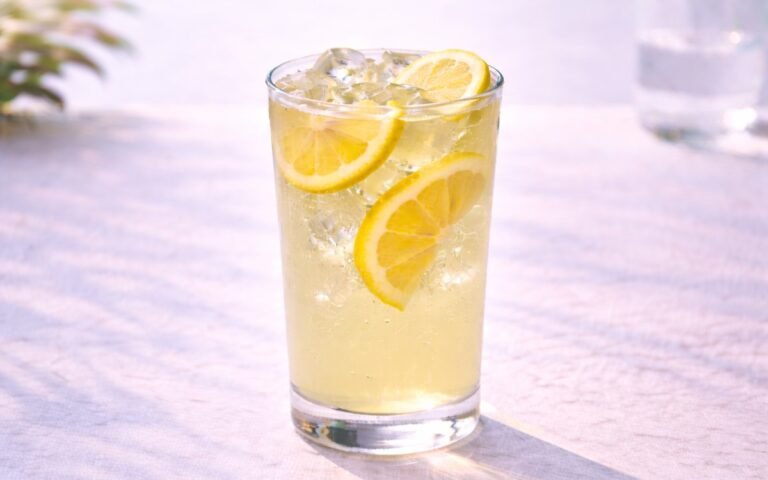 white tea lemonade with lemon slices and ice