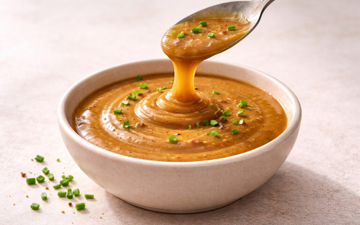 Miso butter sauce in a small white bowl showing golden, glossy sauce with visible miso swirls