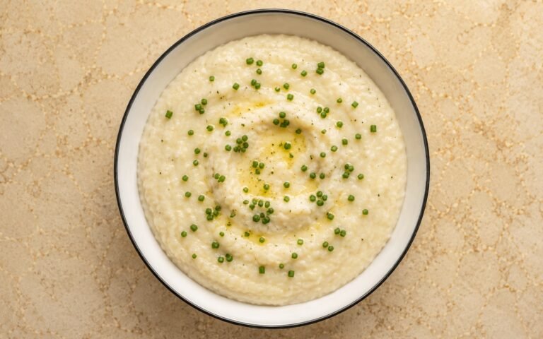 Creamy Parmesan grits velvety and golden garnished with fresh chives