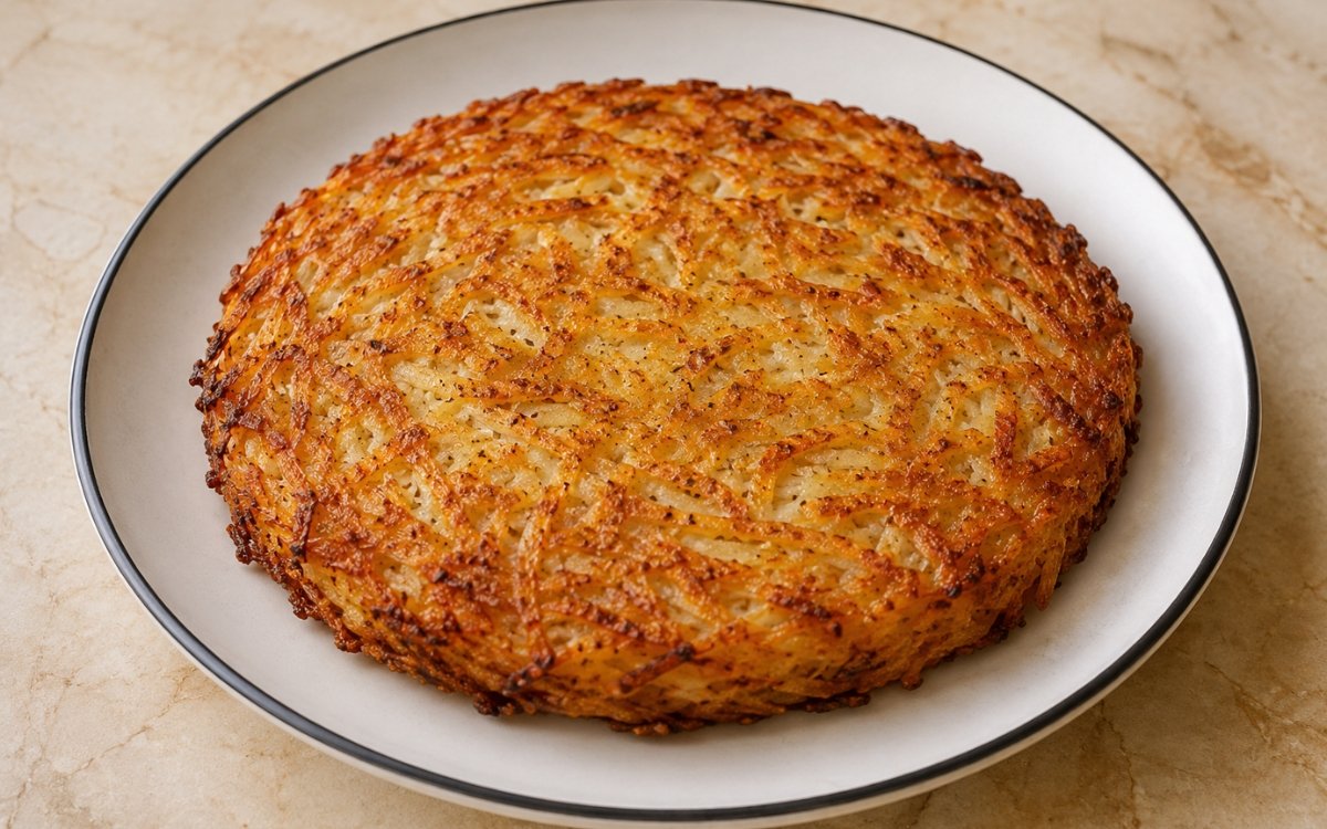 Crispy hash brown potatoes golden and crispy in a cast iron pan