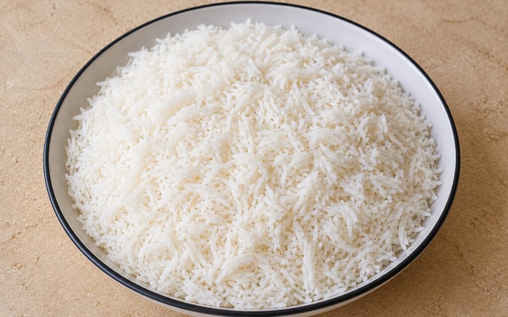 Plain steamed basmati rice fluffy with long separate grains